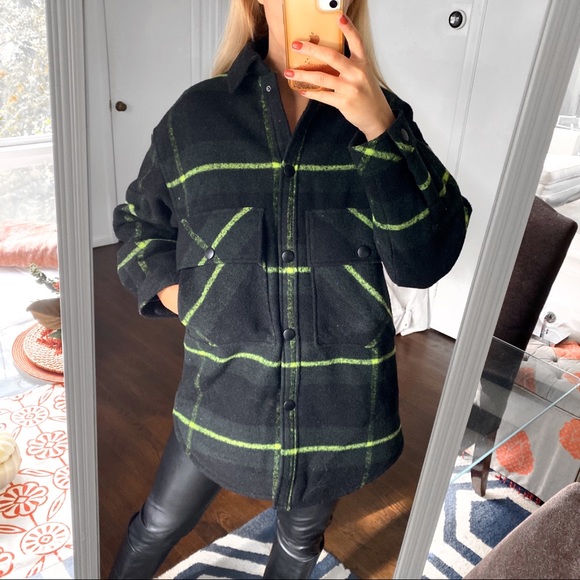 🌲 ZARA GREEN PLAID OVERSIZED WOOL BLEND WINTER JACKET! - Picture 3 of 16